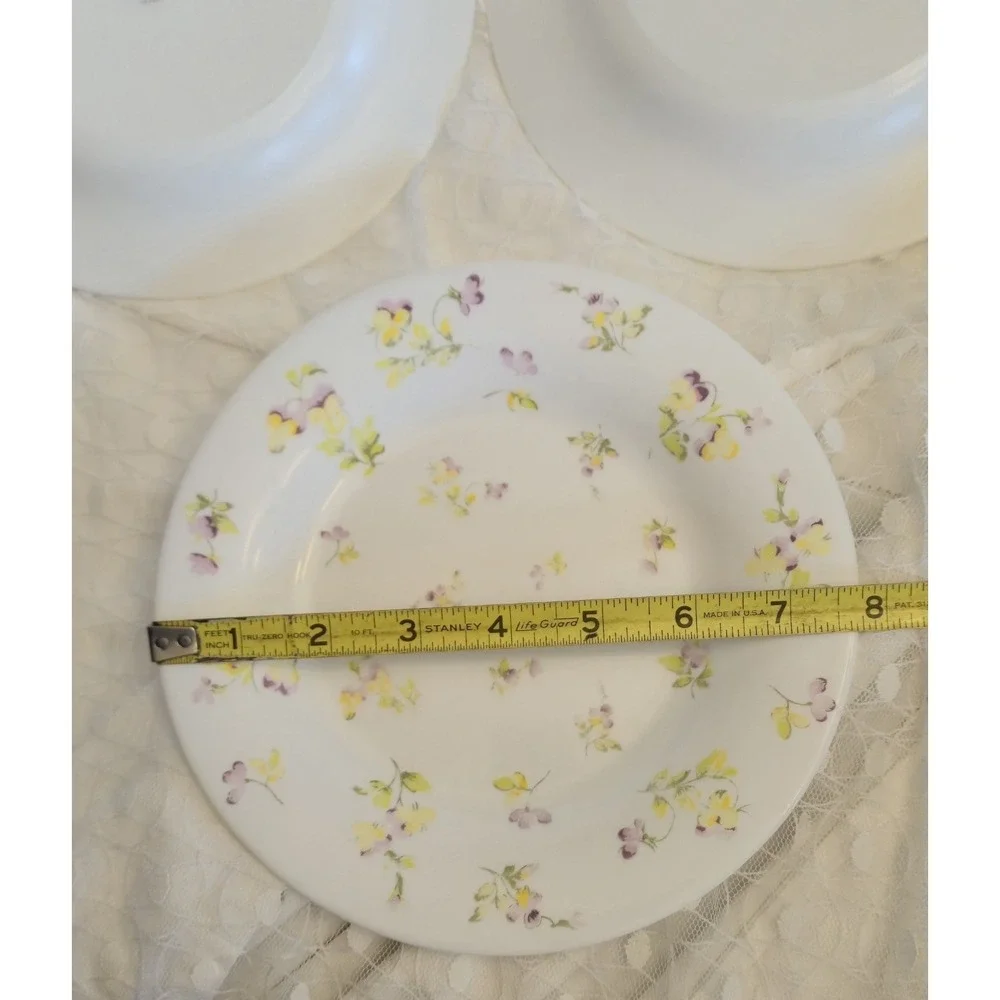 Martha Stewart Everyday France Yellow Purple Pansy Glass Salad Plates Set of 3